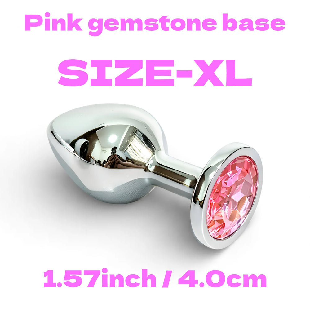 Metal Butt Plug Set with Pink Gem Base, 5 Sizes