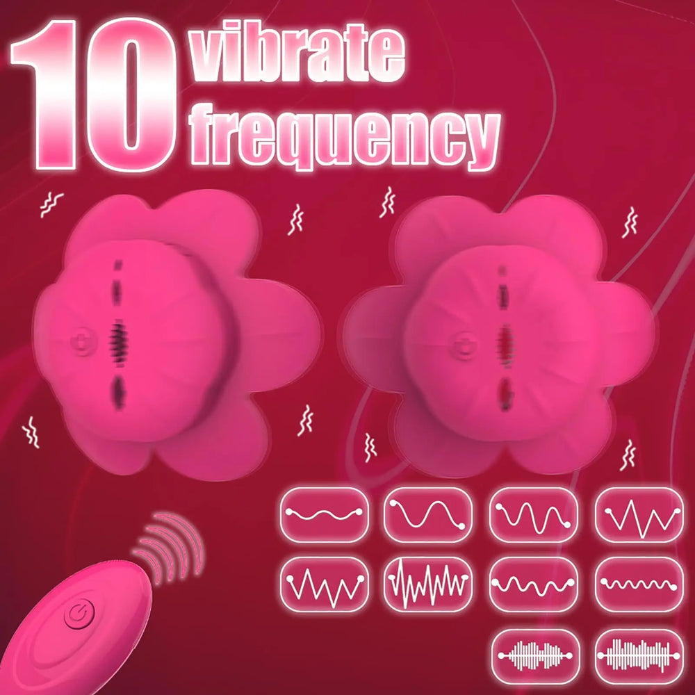 Rose Vibrating Nipple Clamps with Remote Control, Pink