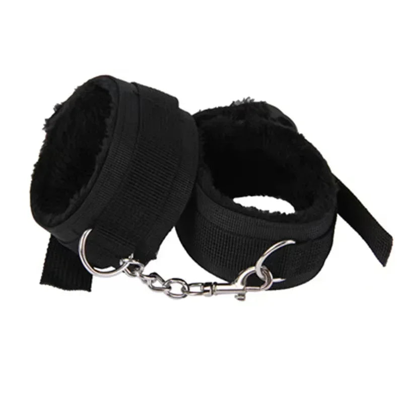 Faux Leather Whip and Plush Handcuffs, Choice of Colours