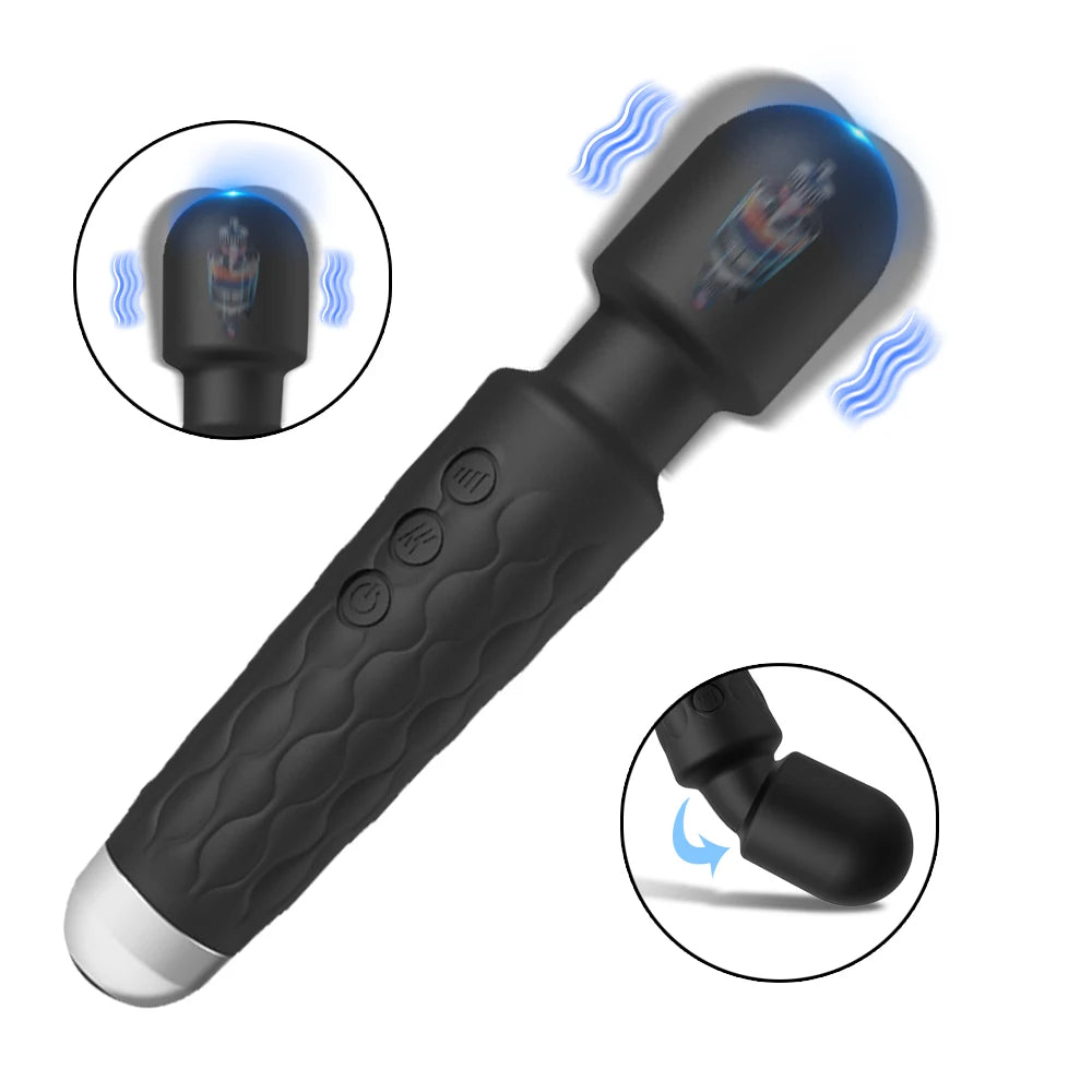 Bendable Head Wand Vibrator, 20 Modes, USB Rechargeable