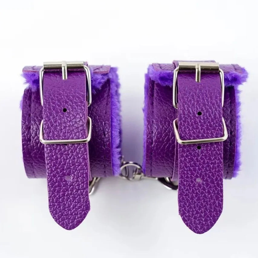 Plush Wrist Cuffs with Chain, 4 Colours