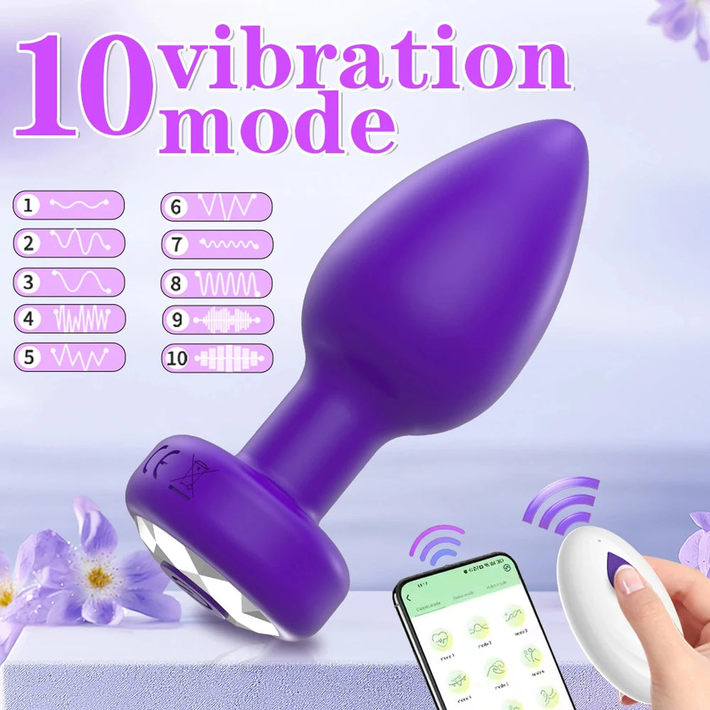 Vibrating Butt Plug, Remote or App Control, 10 Modes