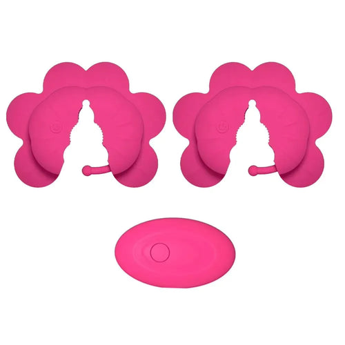 Rose Vibrating Nipple Clamps with Remote Control, Pink
