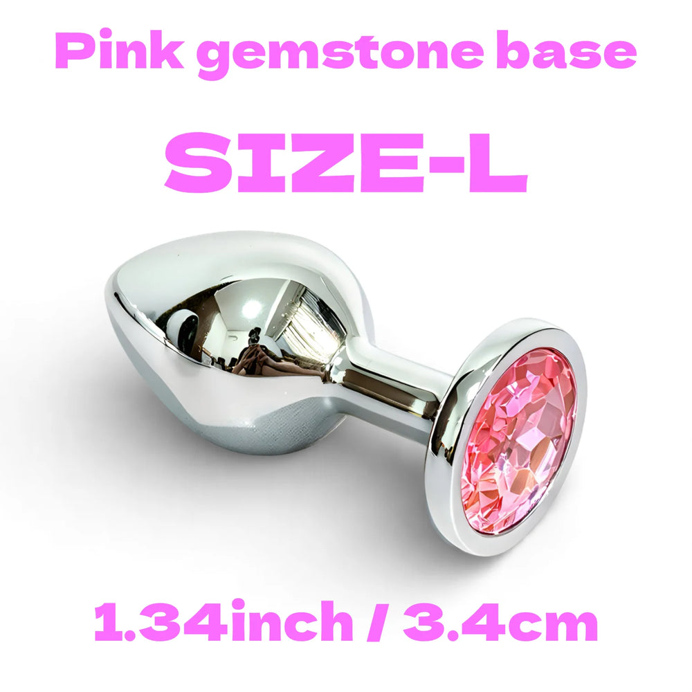 Metal Butt Plug Set with Pink Gem Base, 5 Sizes