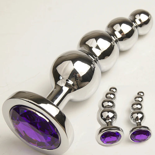 Metal Beaded Butt Plug with Crystal Base, S/M/L