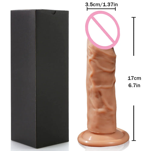 Realistic Silicone Suction Cup Dildo, Flesh, Black or Brown, S M L