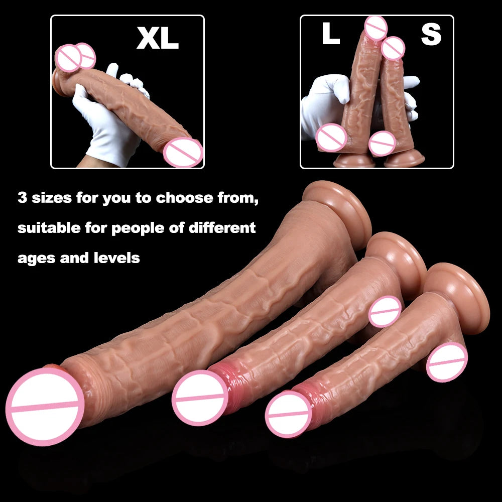 Realistic Silicone Dildo with Suction Cup, 3 Sizes