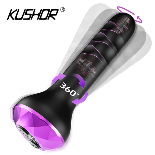 Vibrating Rotating Prostate Massager, Black Silicone
