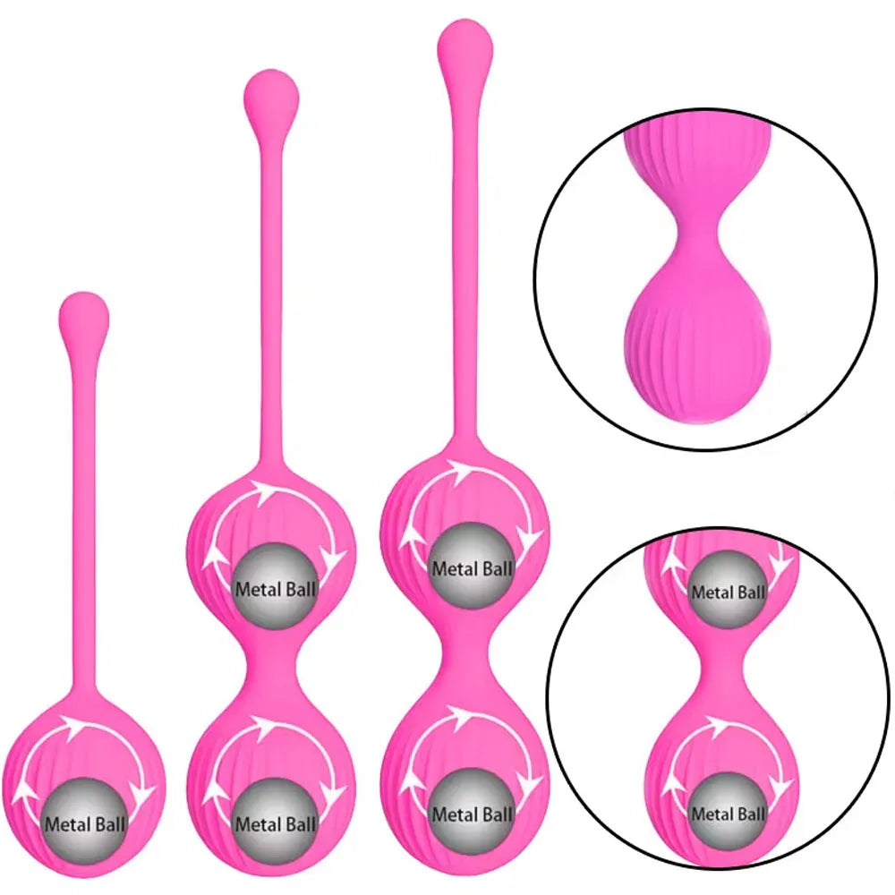 Silicone Kegel Balls, 3 Sizes, Black, Pink or Purple