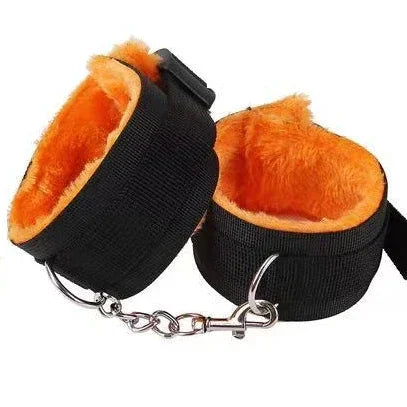 Faux Leather Whip and Plush Handcuffs, Choice of Colours