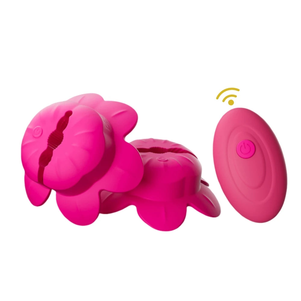 Rose Vibrating Nipple Clamps with Remote Control, Pink