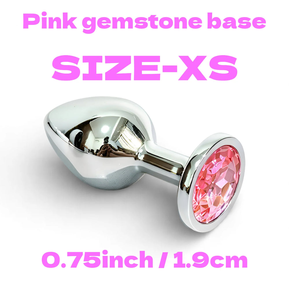 Metal Butt Plug Set with Pink Gem Base, 5 Sizes