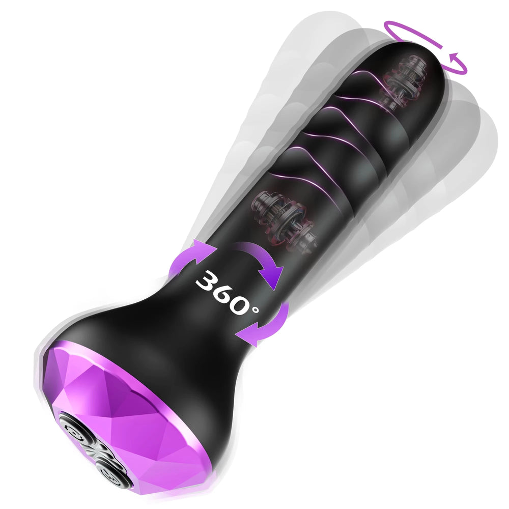 Vibrating Rotating Prostate Massager, Black Silicone