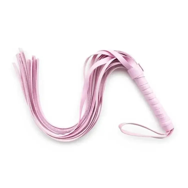 Faux Leather Whip and Plush Handcuffs, Choice of Colours