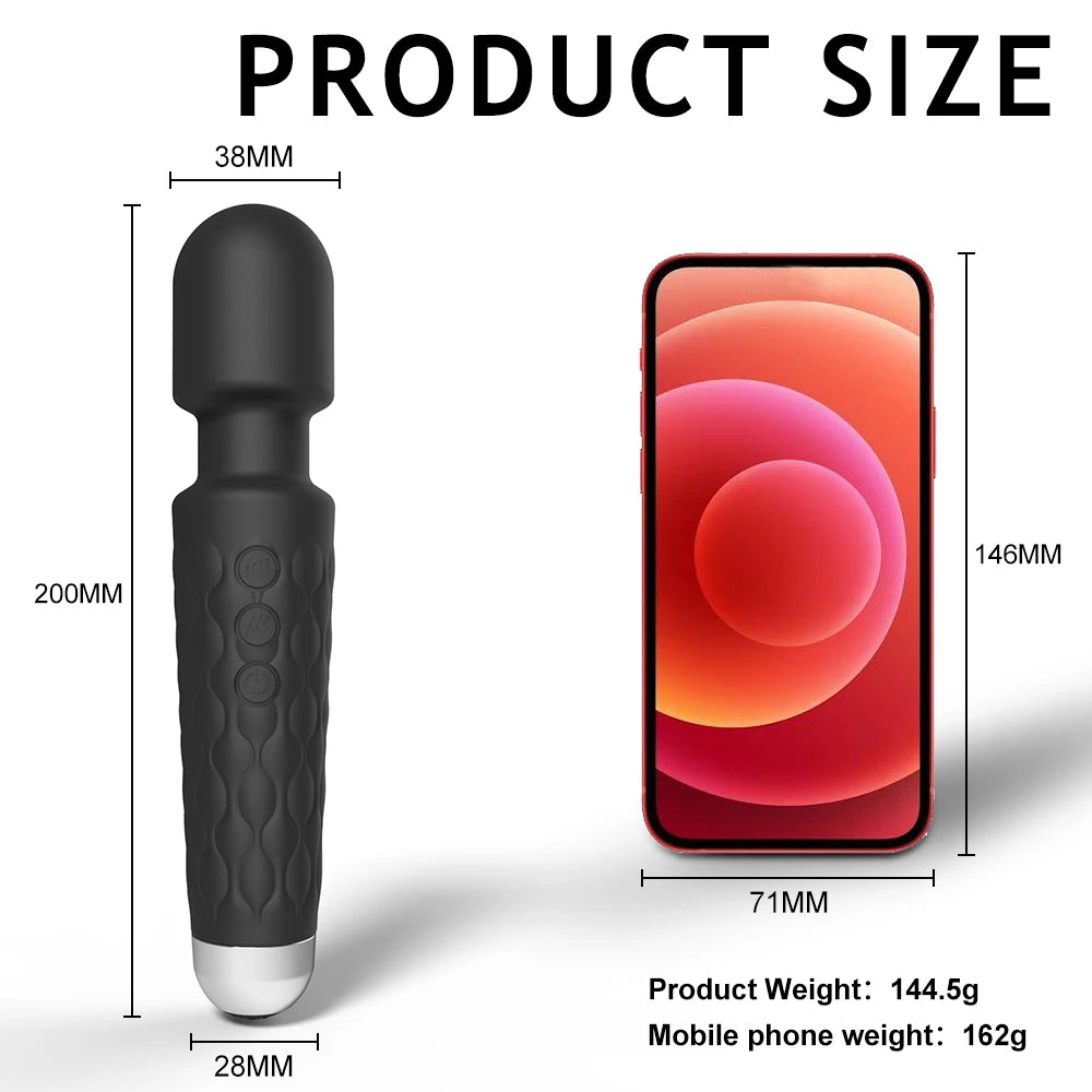 Bendable Head Wand Vibrator, 20 Modes, USB Rechargeable