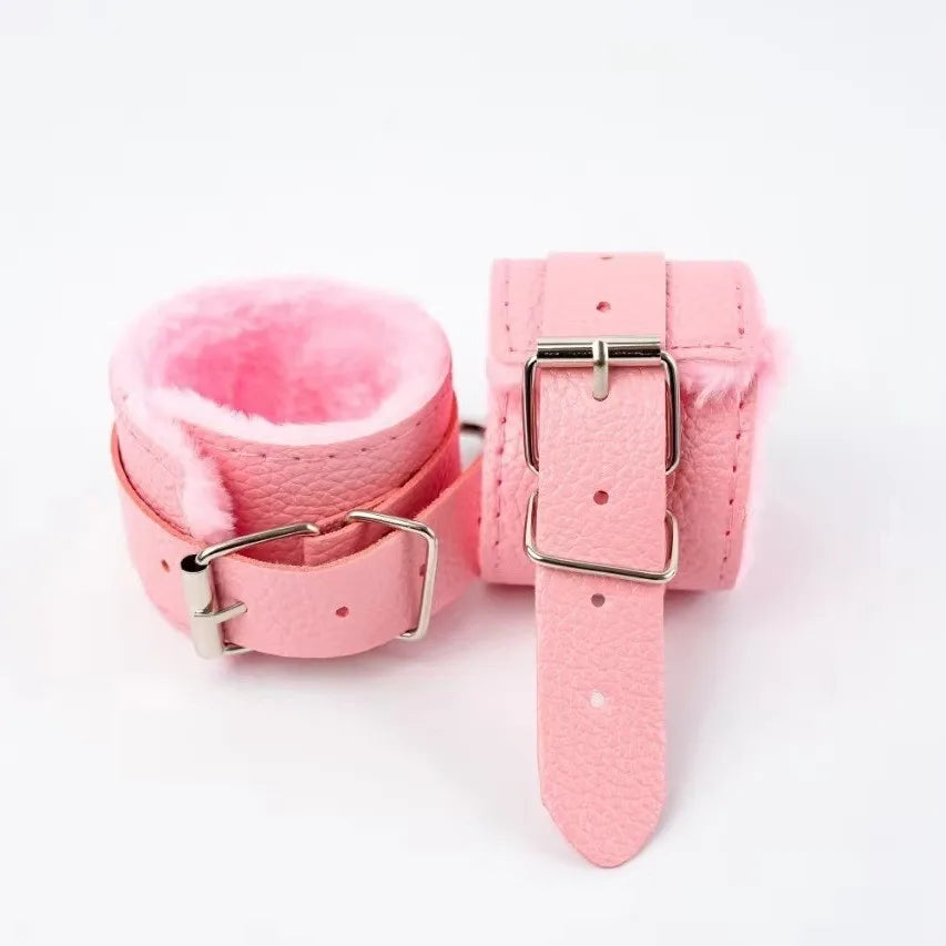 Plush Wrist Cuffs with Chain, 4 Colours