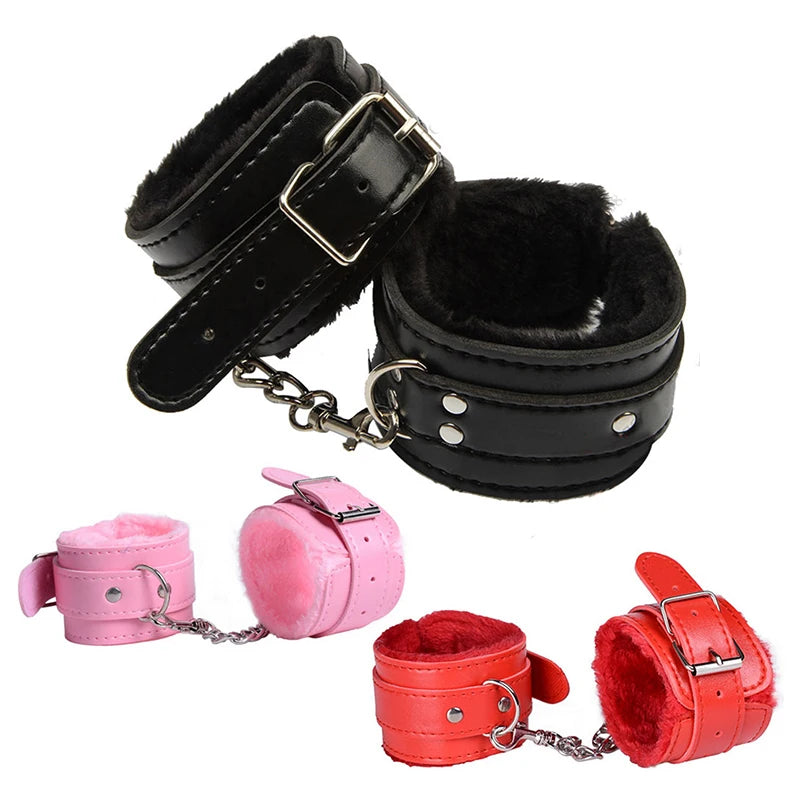 Plush Wrist Cuffs with Chain, 4 Colours
