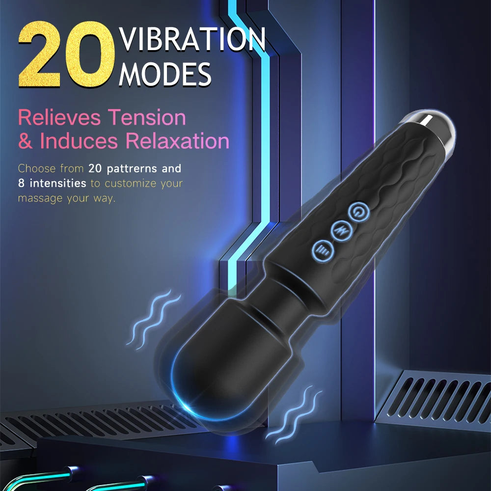 Bendable Head Wand Vibrator, 20 Modes, USB Rechargeable