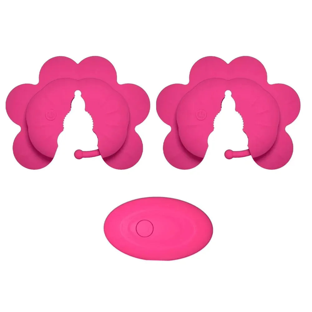 Rose Vibrating Nipple Clamps with Remote Control, Pink