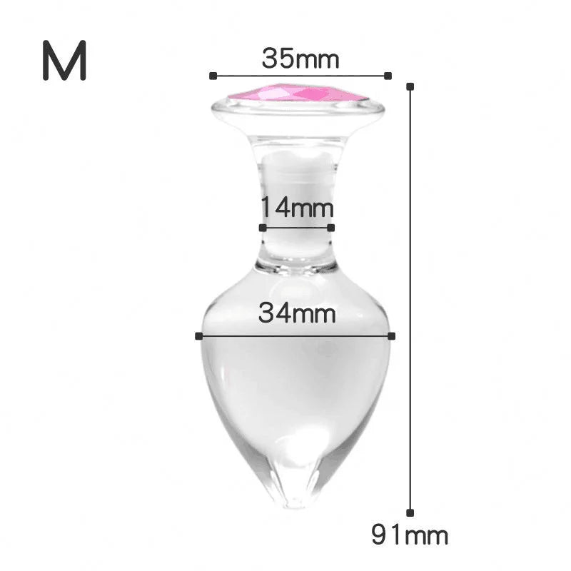Crystal Glass Butt Plug, S M L and Red or Black Small