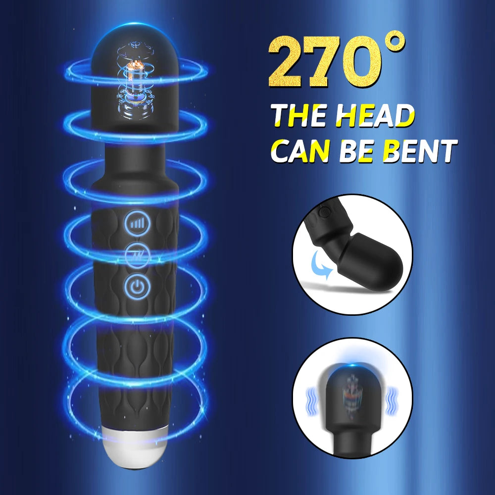 Bendable Head Wand Vibrator, 20 Modes, USB Rechargeable