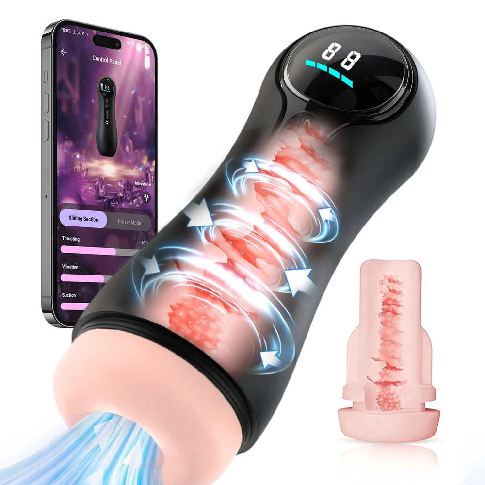 App Controlled Male Masturbator, 4 Suction and 9 Vibration Modes