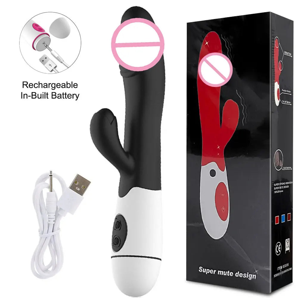 30-Speed Rabbit Vibrator, Battery or Rechargeable, 3 Colours