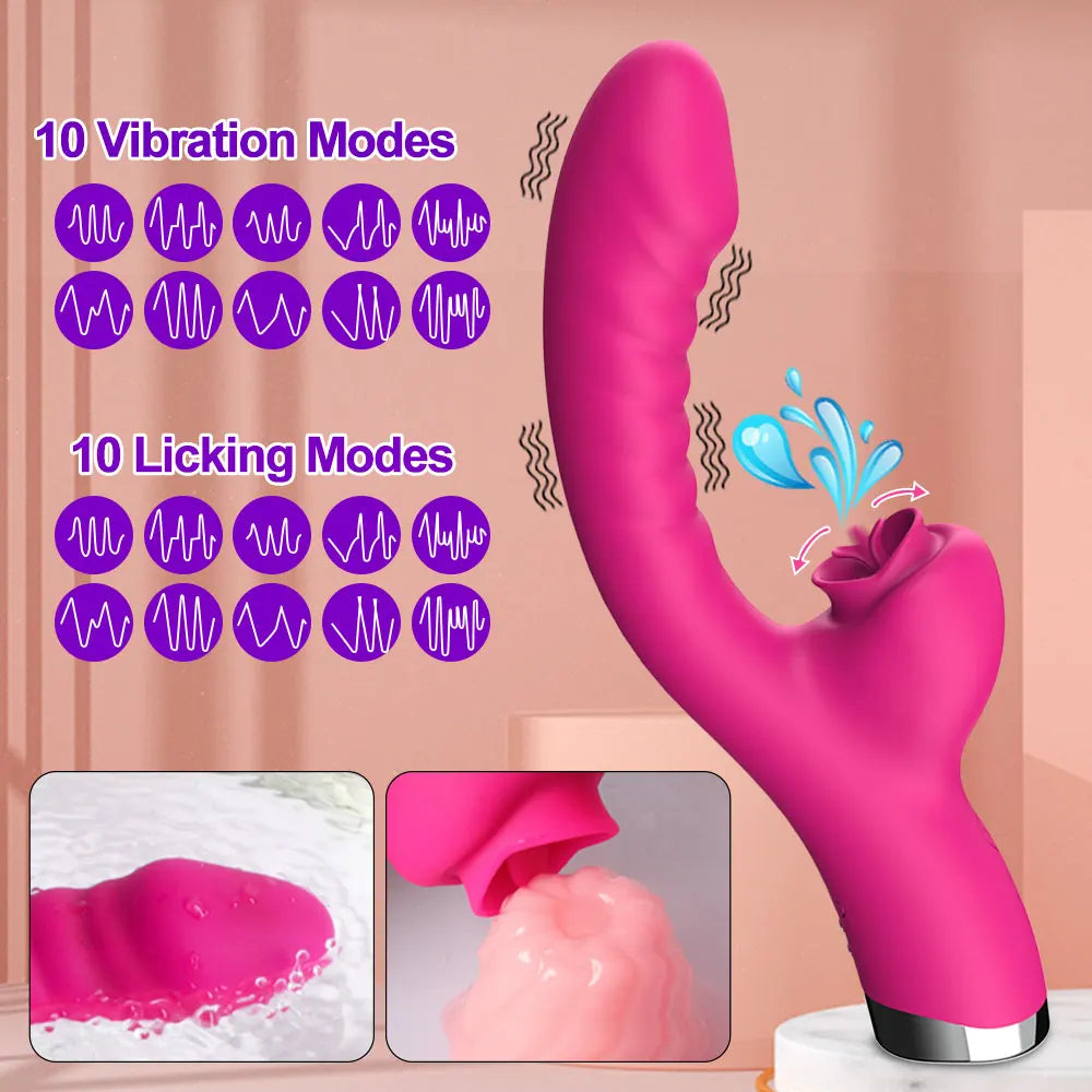 Tongue Licking Vibrator with Flexible Tongue, 2-in-1