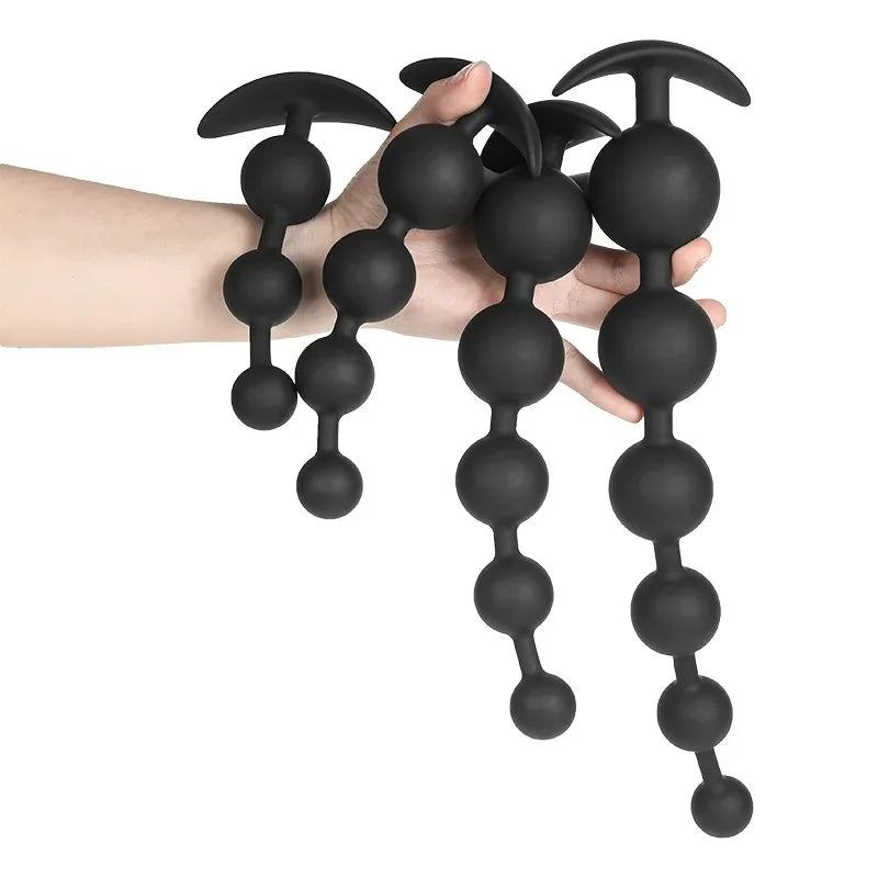 Silicone Anal Beads with Flared Anchor Base, 3 to 6 Beads