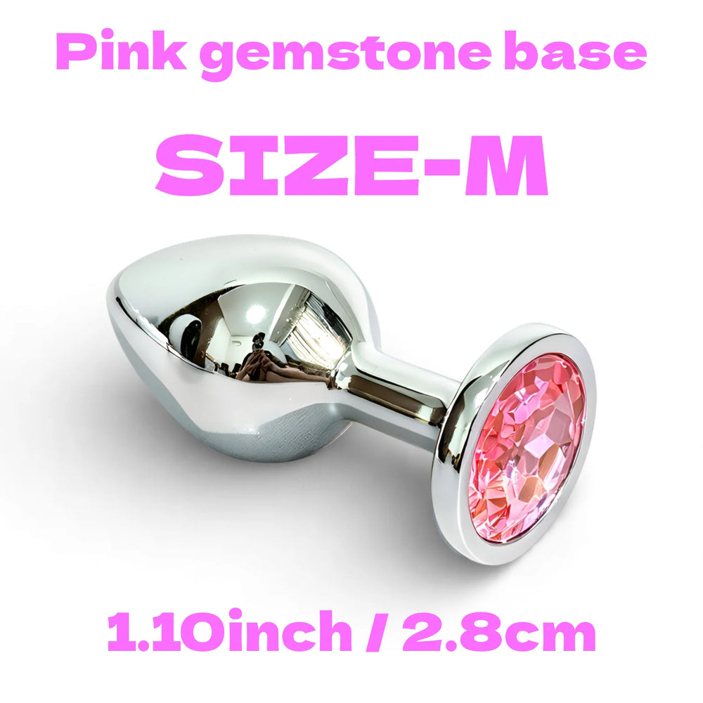 Metal Butt Plug Set with Pink Gem Base, 5 Sizes