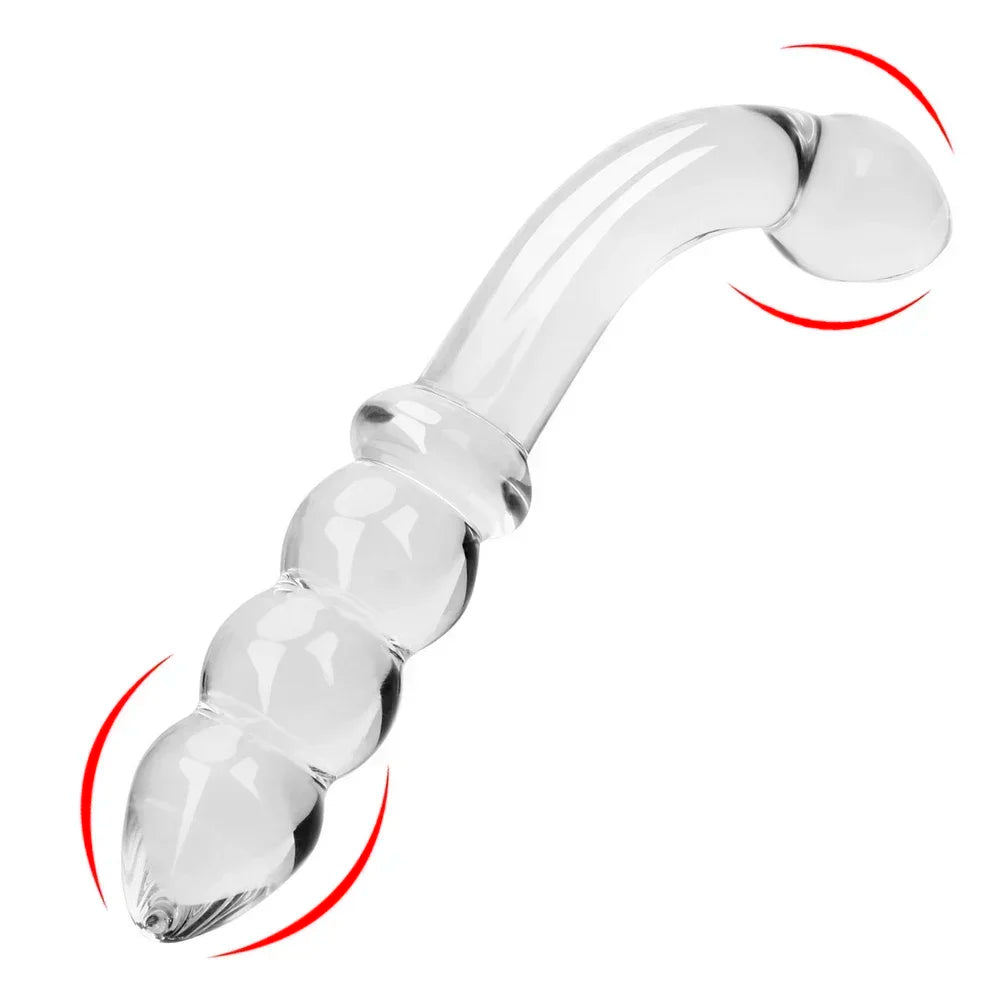 2-in-1 Glass Beaded Butt Plug, Transparent