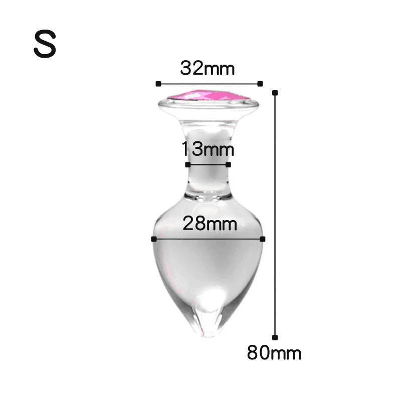 Crystal Glass Butt Plug, S M L and Red or Black Small