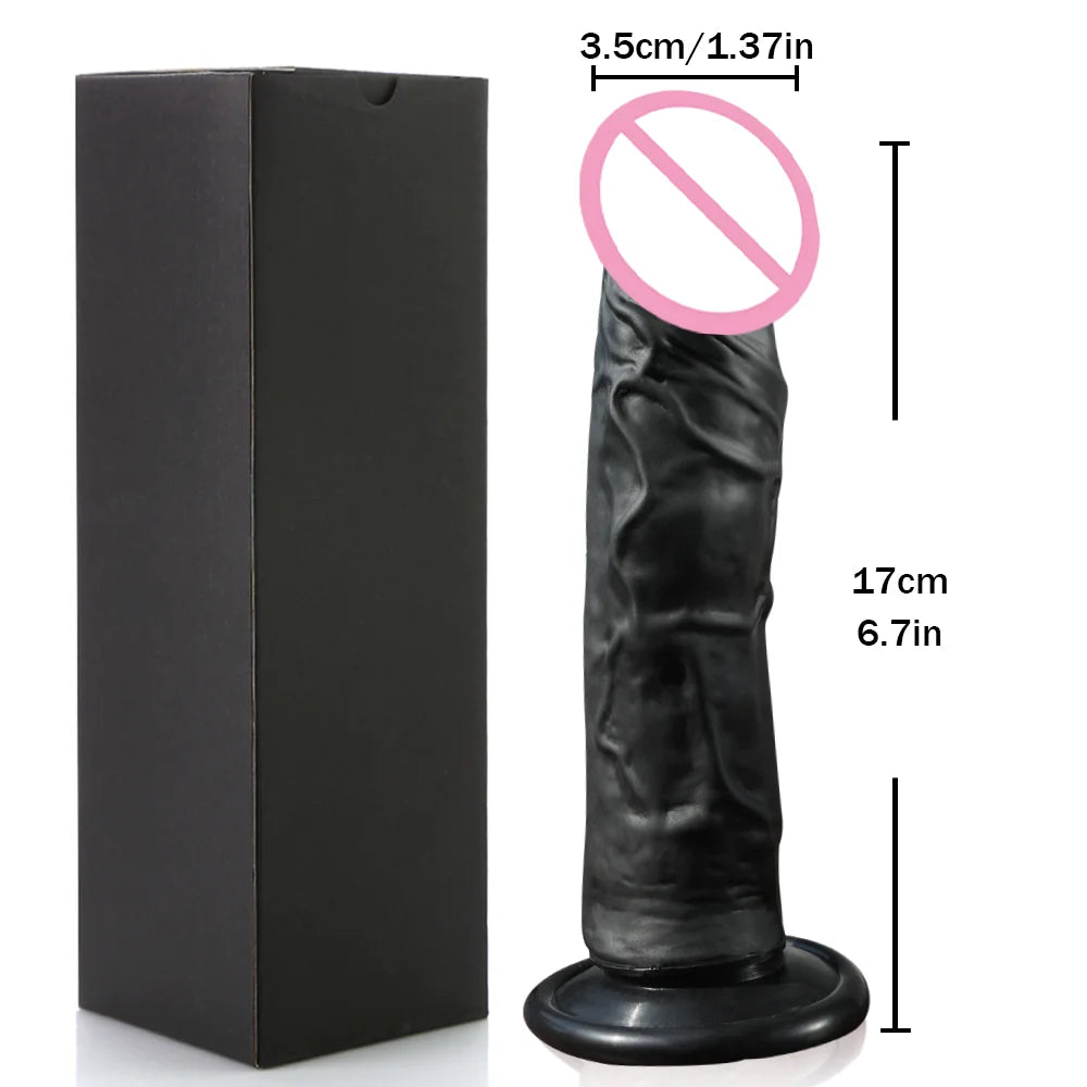 Realistic Silicone Suction Cup Dildo, Flesh, Black or Brown, S M L