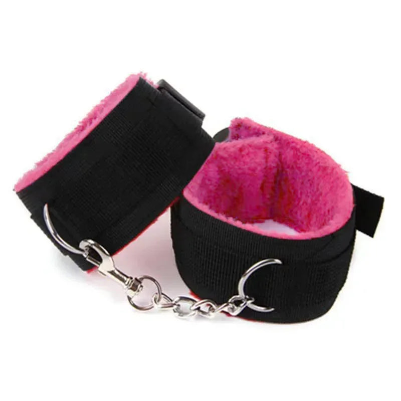 Faux Leather Whip and Plush Handcuffs, Choice of Colours