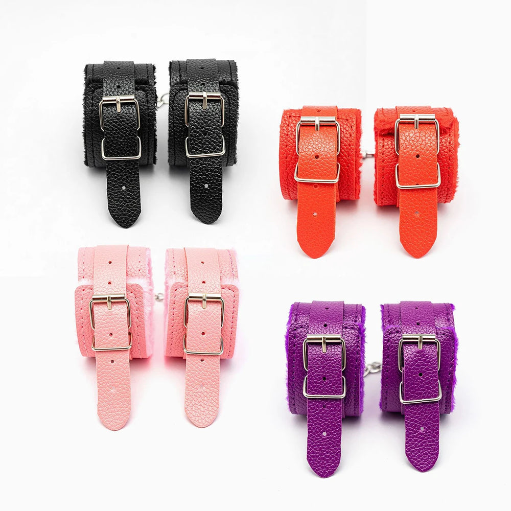 Plush Wrist Cuffs with Chain, 4 Colours