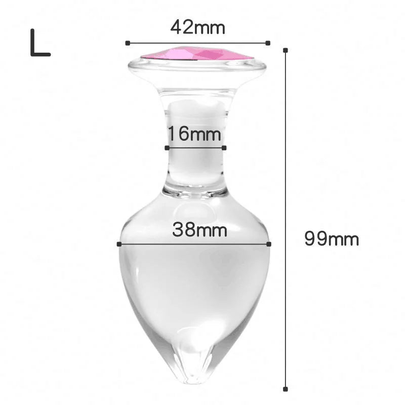 Crystal Glass Butt Plug, S M L and Red or Black Small