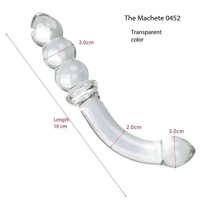 2-in-1 Glass Beaded Butt Plug, Transparent